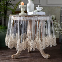 Transparent Table Cover with Golden Laces Is Waterproof For 8 Seater Table