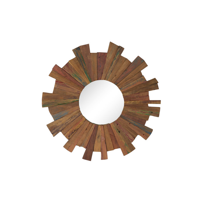 Micaela Round Reclaimed Wood Eclectic Accent Mirror