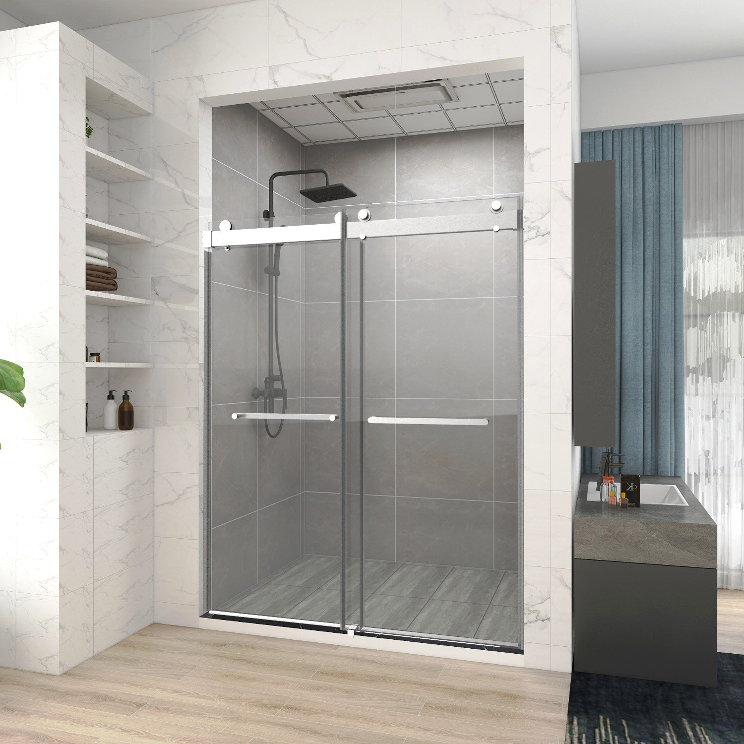 Hhk Home 48 In W X 76 In H Freestanding Shower Enclosure Wayfair Hhk Home 48 In W X 76 In H Freestanding Shower Enclosure Wayfair