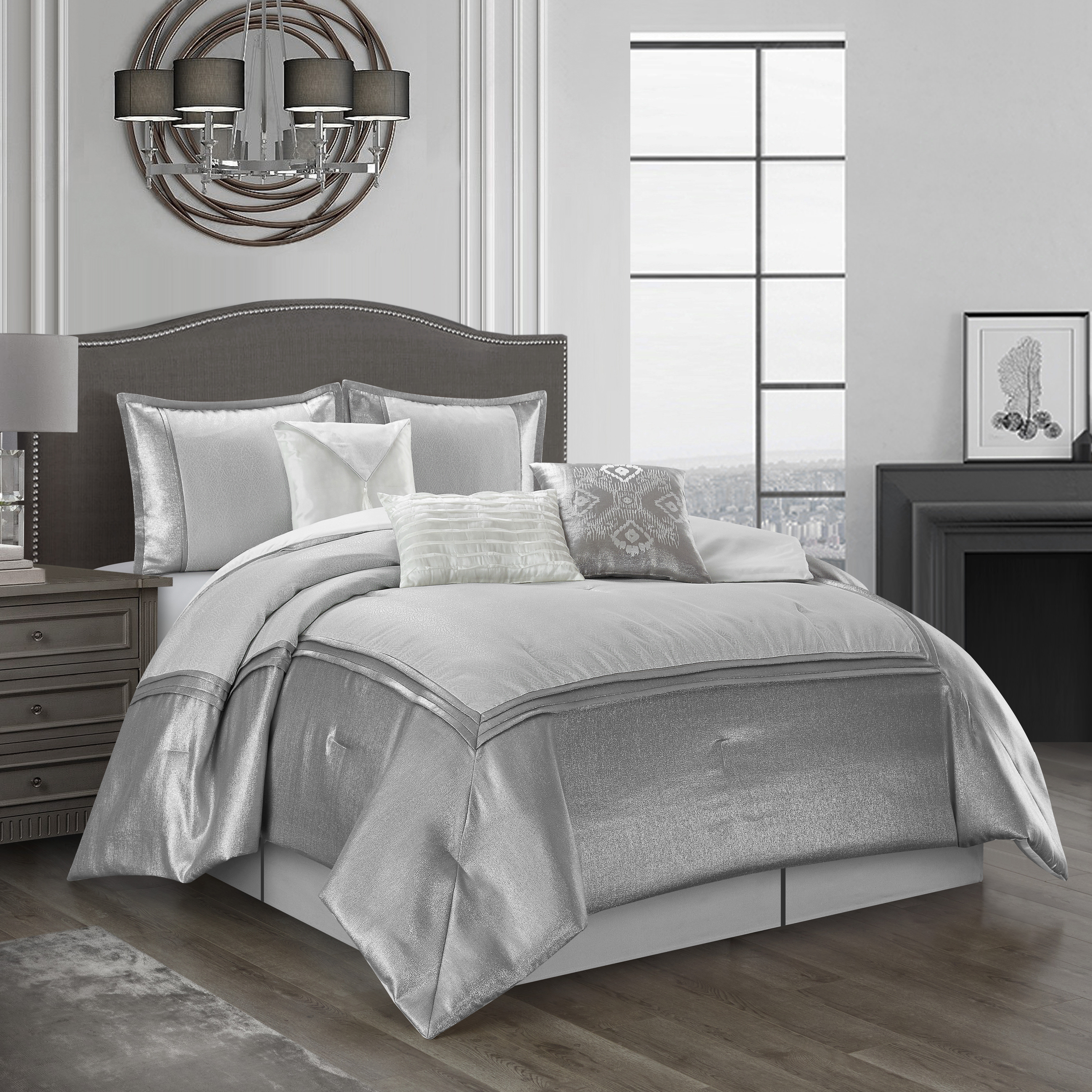 Gray Microfiber 7 Piece Comforter Set 