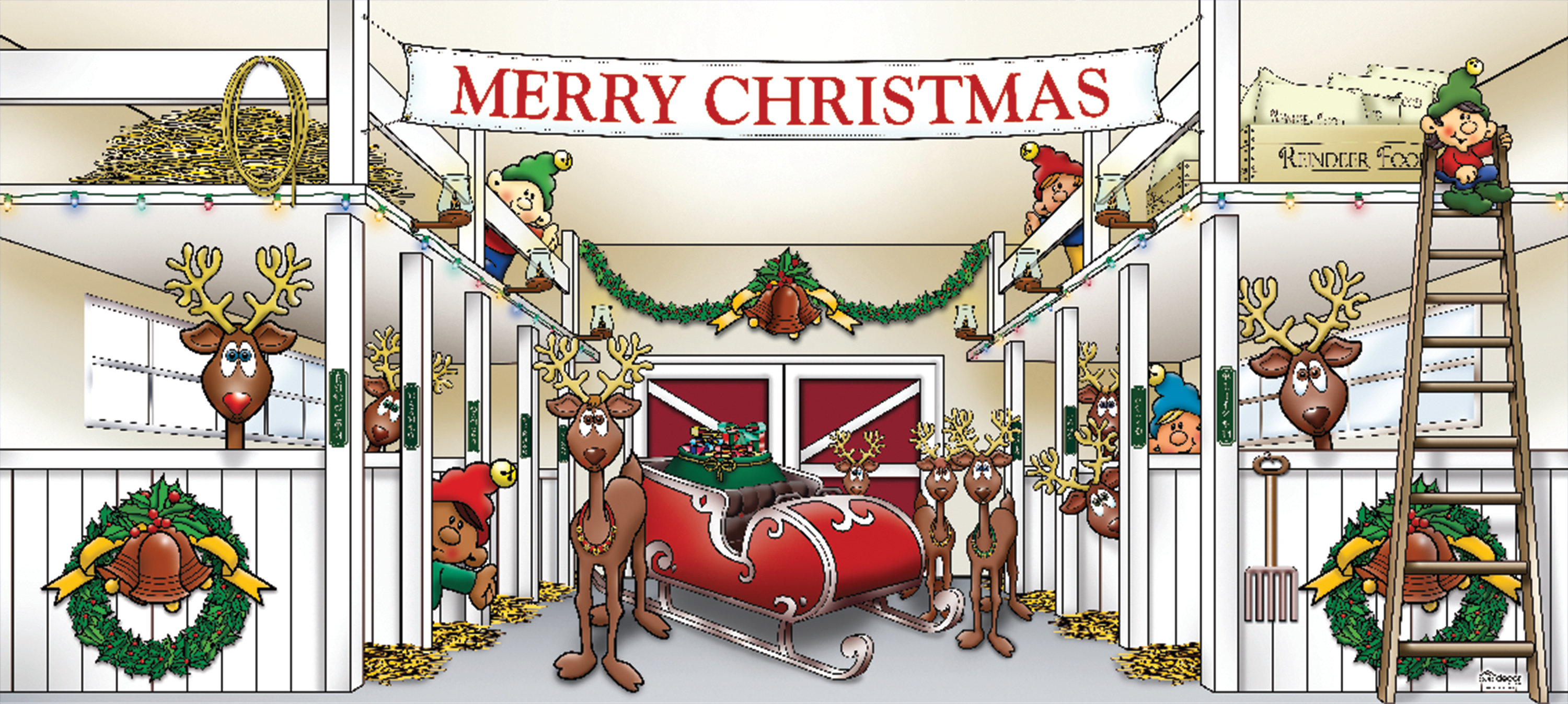 Outdoor Decor Huge Santas Reindeer Barn Holiday Garage Door Banner