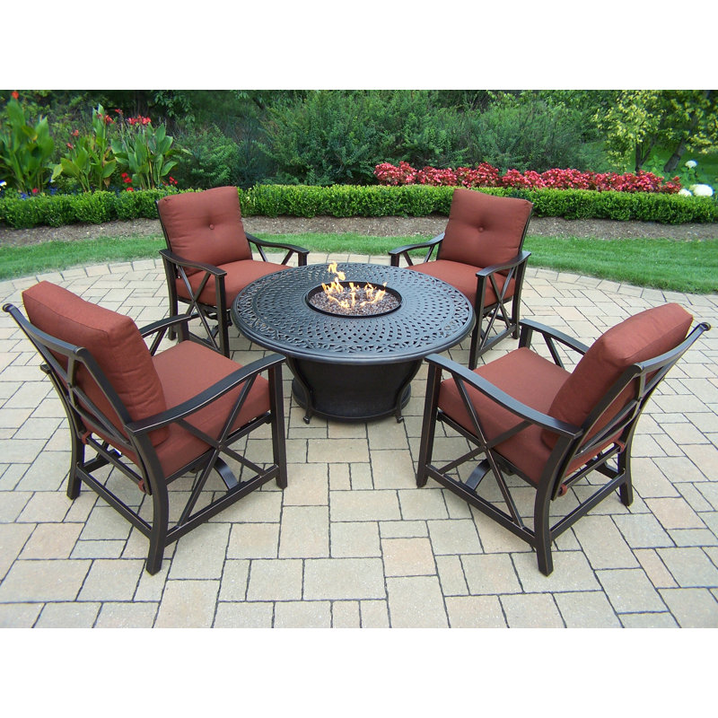 Charlton Home Zoraida Aluminum Gas Fire Pit Table And Chairs Wayfair