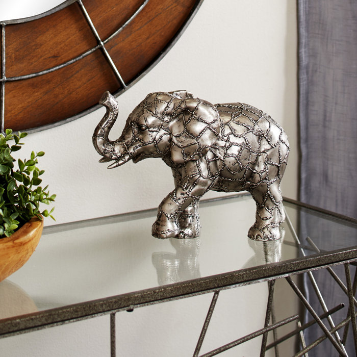 Tamela Metallic Elephant Table Decor with Crackle Texture Figurine
