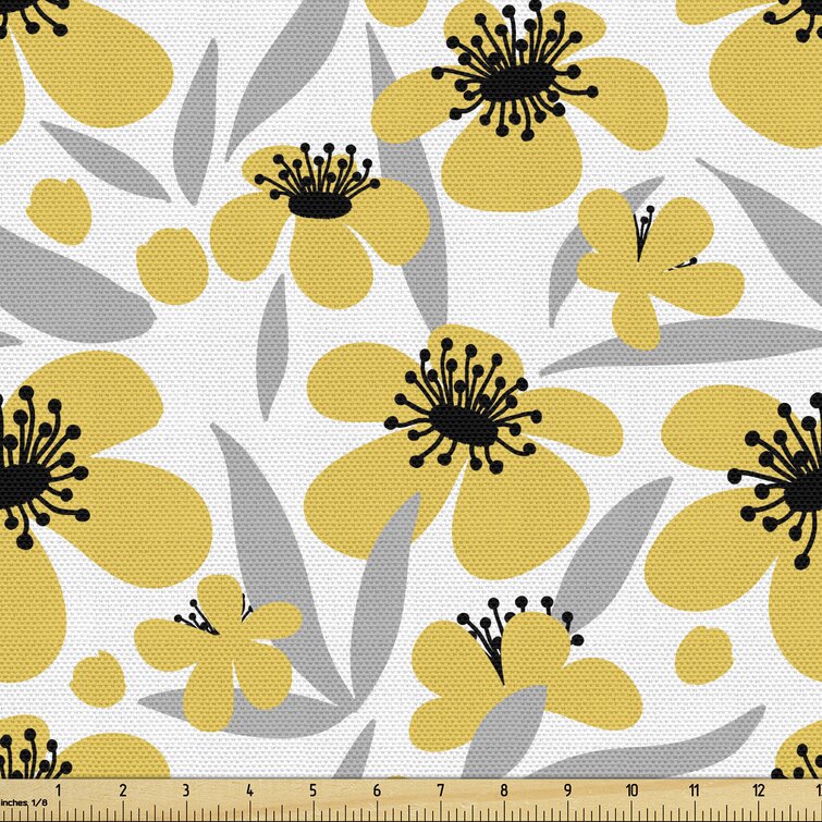 East Urban Home Ambesonne Floral Fabric By The Yard Minimalistic Graphic Drawing Of Yellow Flowers Pattern Decorative Fabric For Upholstery And Home Accents Pale Taupe Charcoal Grey Wayfair