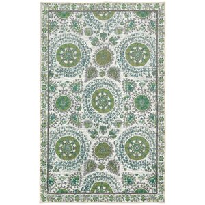 Lagouira Suzani Leaf Cream/Lime/Teal Area Rug