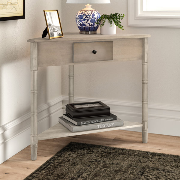 Weathered Grey 3-Tier Corner Side End Table with Open Storage Shelves