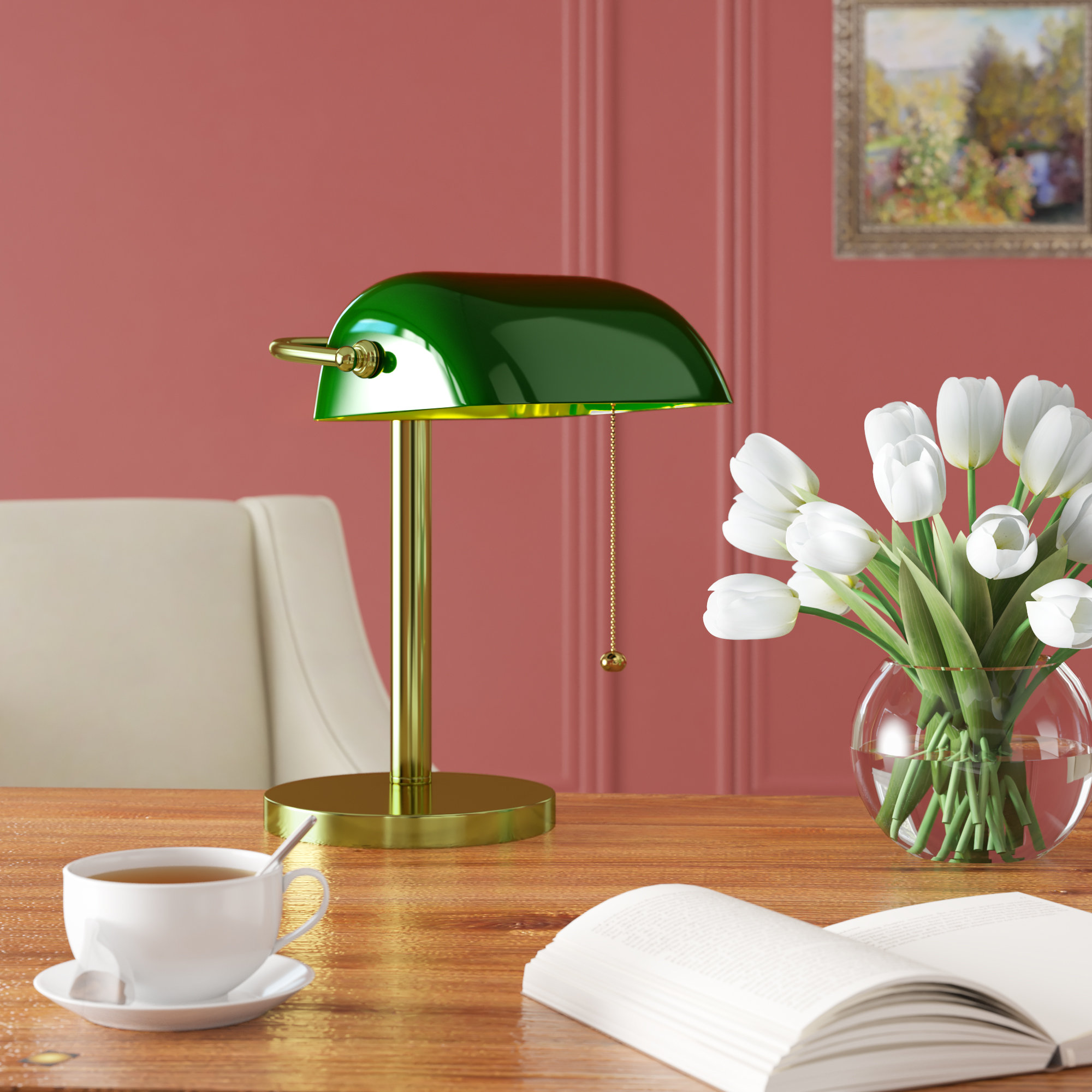 red bankers lamp