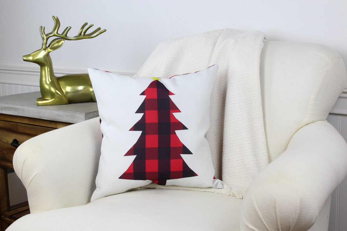 Cornell Plaid Christmas Tree Throw Pillow