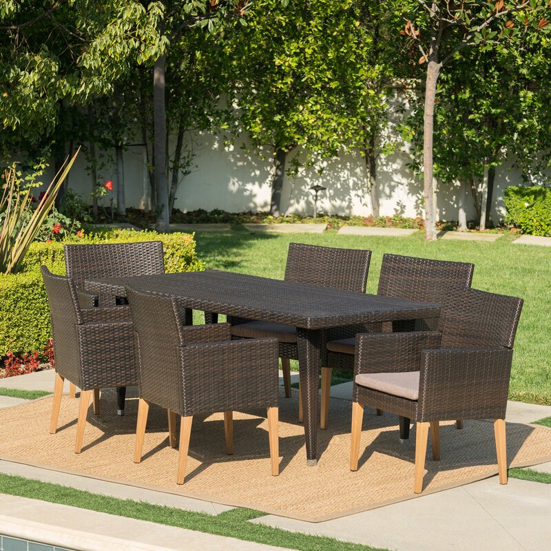 Jaliyah Outdoor 7 Piece Dining Set with Cushions