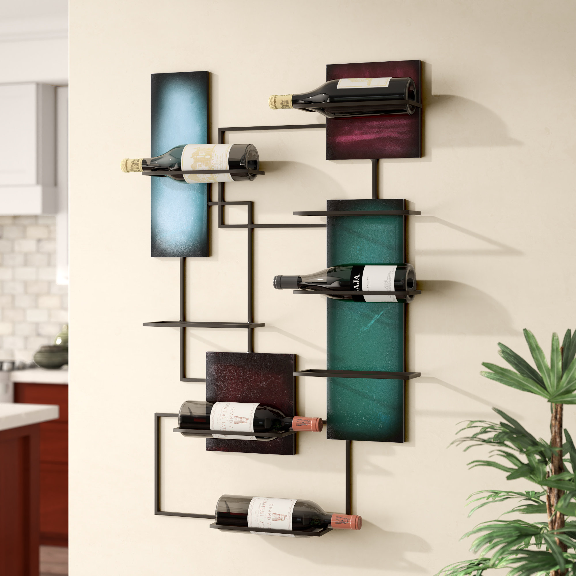Lark Manor Bunn Wall Mounted Wine Bottle Rack in Black/Turquoise/Blue