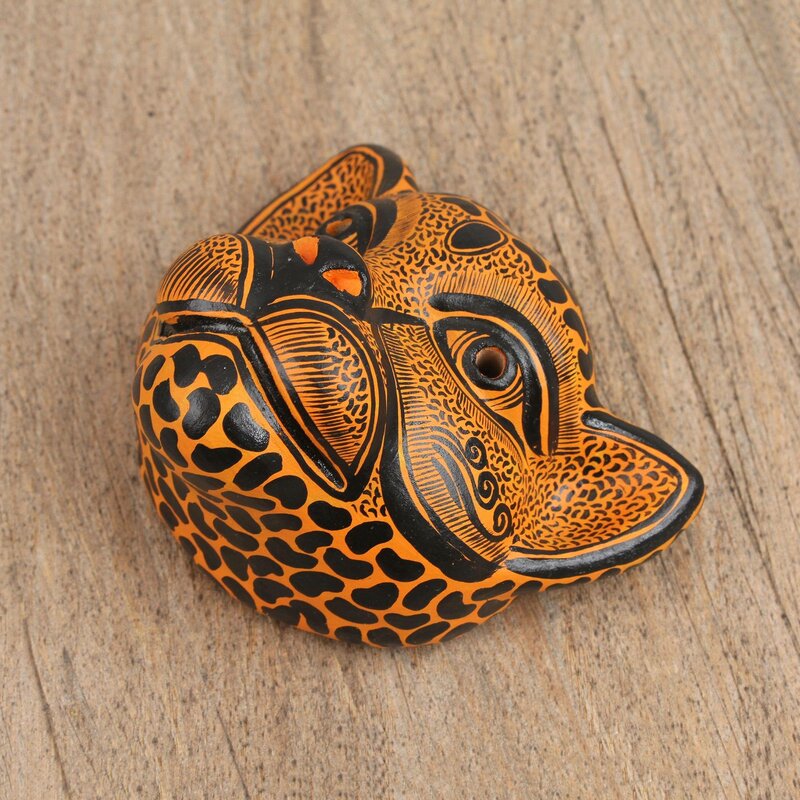 Watchful Jaguar Ceramic Mask Wall Décor