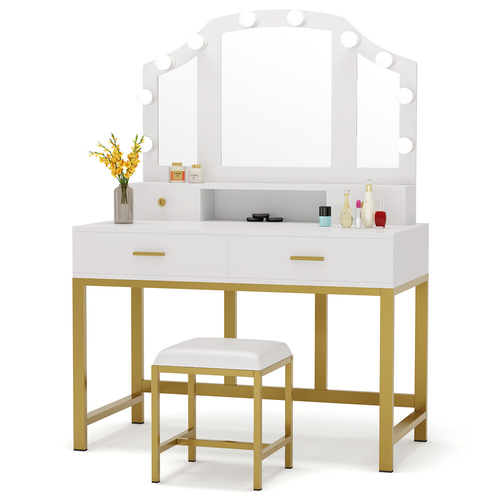 Mercer41 Phebe Vanity Set With Stool And Mirror Reviews Wayfair