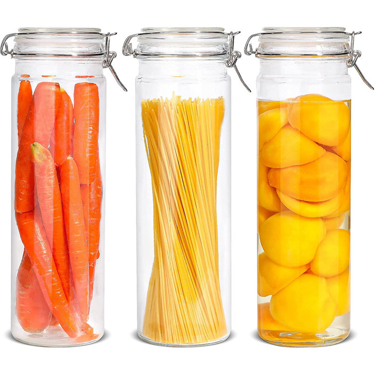 Airtight Glass Canister With Lid Set Of 3, 75Oz Large Food Storage Jar,  Tall Spaghetti Container With Seal Wire Clamp Fastening For Kitchen  Fermenting ...