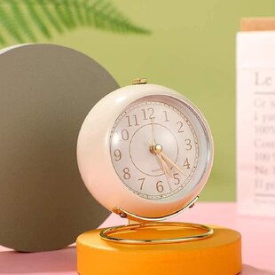 Garosa Ultra-Quiet Mini Metal Table Alarm Clock White Classic Retro Style Quartz Clock for Desk Cupboard Bedside Travel
