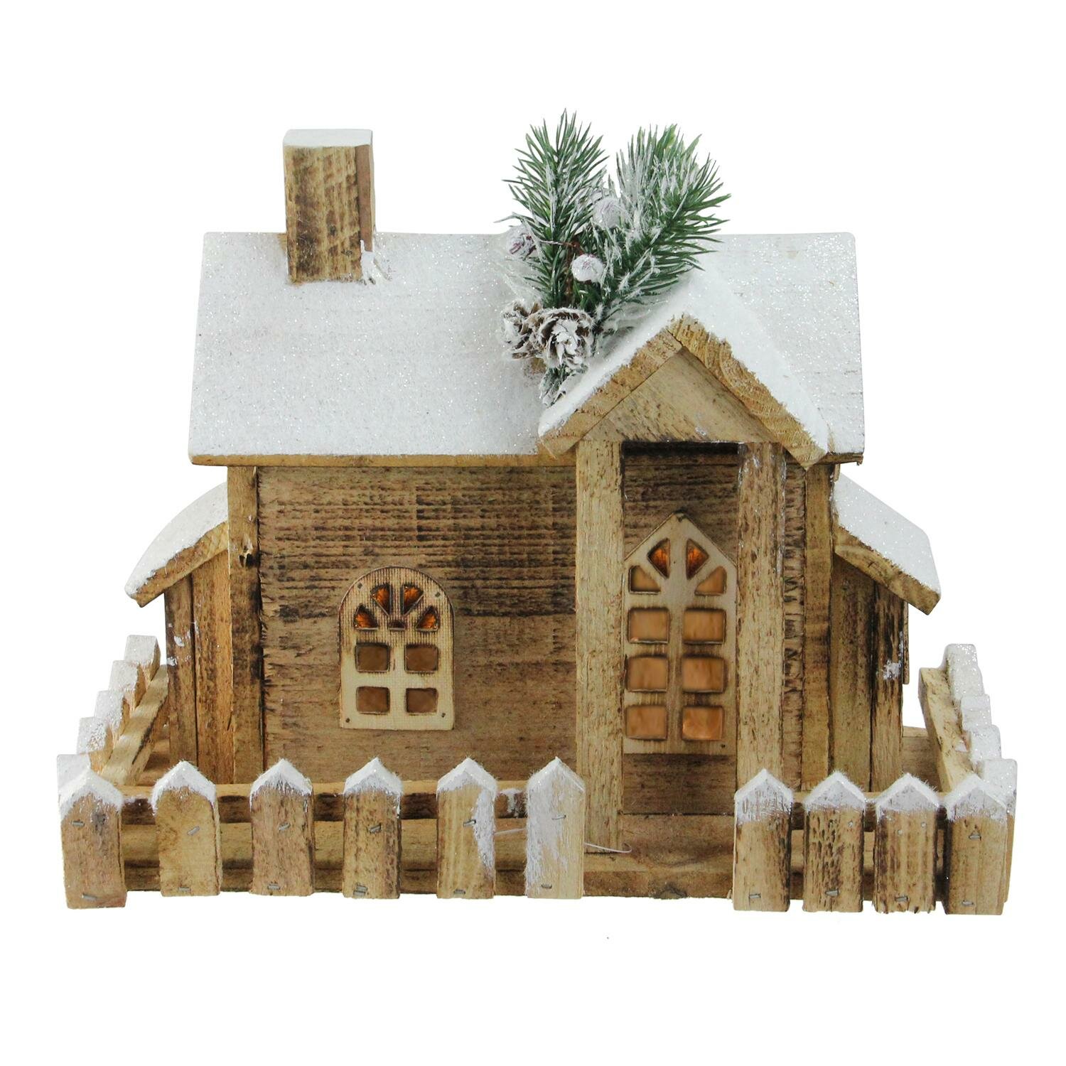 The Holiday Aisle Led Lighted Snowy Rustic Wooden Cabin Christmas