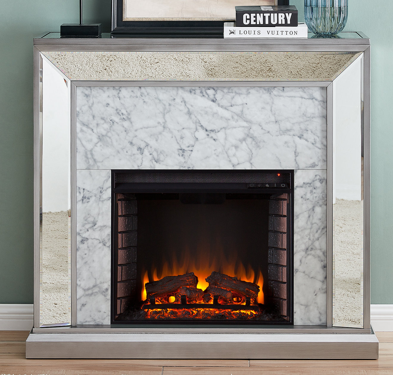 Orren Ellis Trandling Faux Marble Electric Fireplace Wayfair Ca
