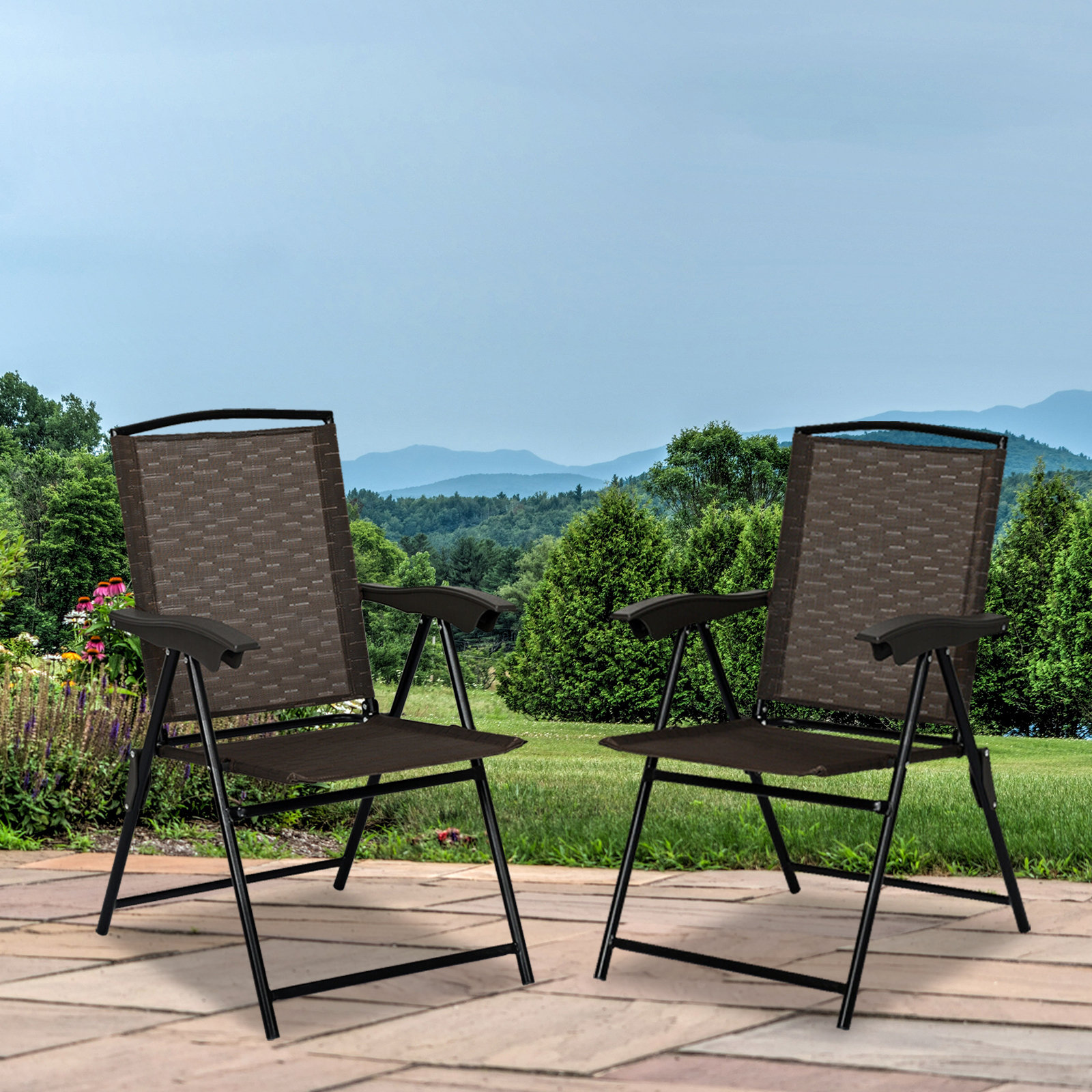 Latitude Run® 2 Pcs Folding Sling Chairs With Steel Armrest And Adjustable Back For Patio Wayfair