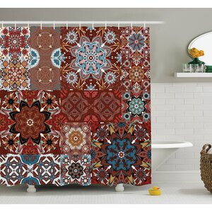 Farm House Classic Victorian Floral Authentic Motives and Ethnic Indian Mandala Pattern Shower Curtain Set