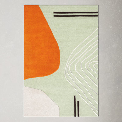 felipe handmade wool green/orange/brown/ivory rug (unknown size)