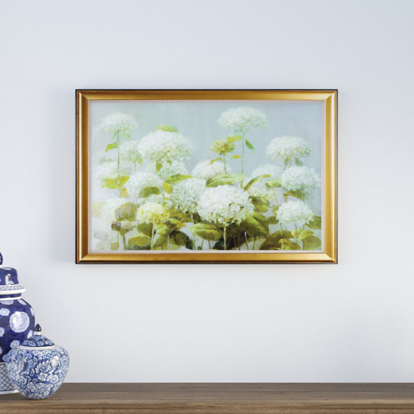 Darby Home Co White Hydrangea Garden Gold Framed Oil Painting
