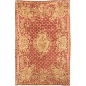 One-of-a-Kind Savonnerie Hand-Knotted Dark Pink Area Rug