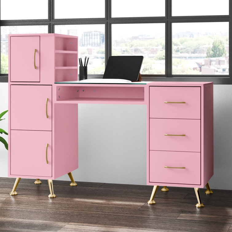 Desk with Glass Pink 