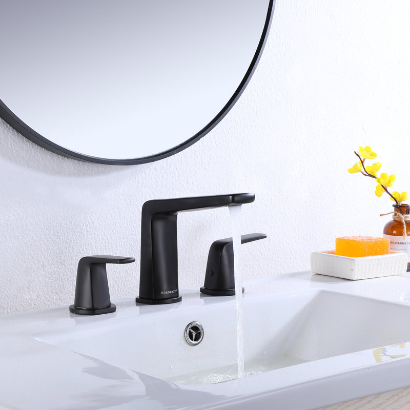 Modland 8 In Widespread 2 Handle Bathroom Faucet In Matte Black Modern Vanity Sink Faucet Wayfair They do not have built in sprayers as most kitchen faucets do and are usually installed so it cannot move from center. wayfair