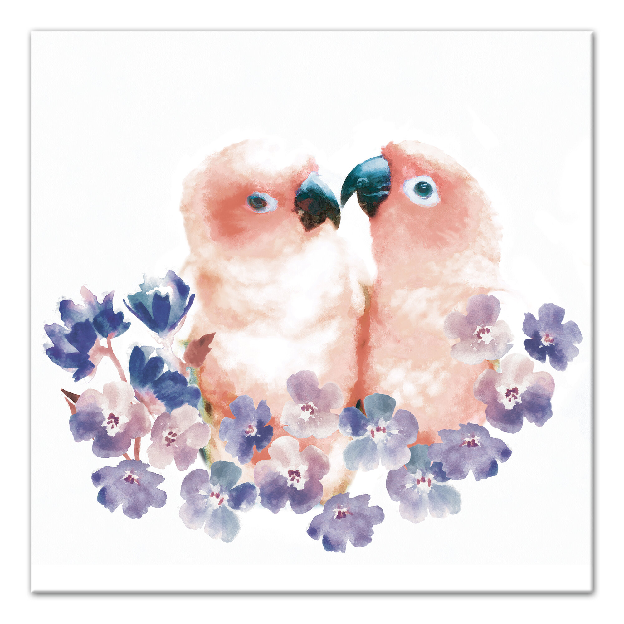 Bay Isle Home Pink Budgie Birds With Purple Flowers Watercolor Painting Print On Canvas Wayfair