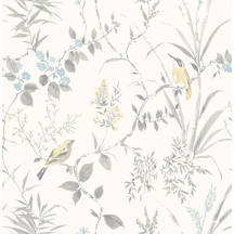 August Grove Imperial Garden Light Grey Botanical Wallpaper Roll Reviews Wayfair