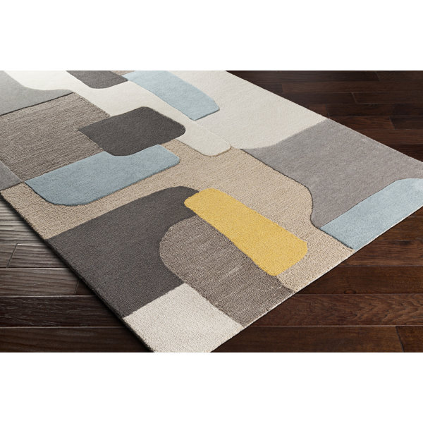 George Oliver Abra Geometric Handmade Tufted Wool Gray Light Brown Area Rug Wayfair