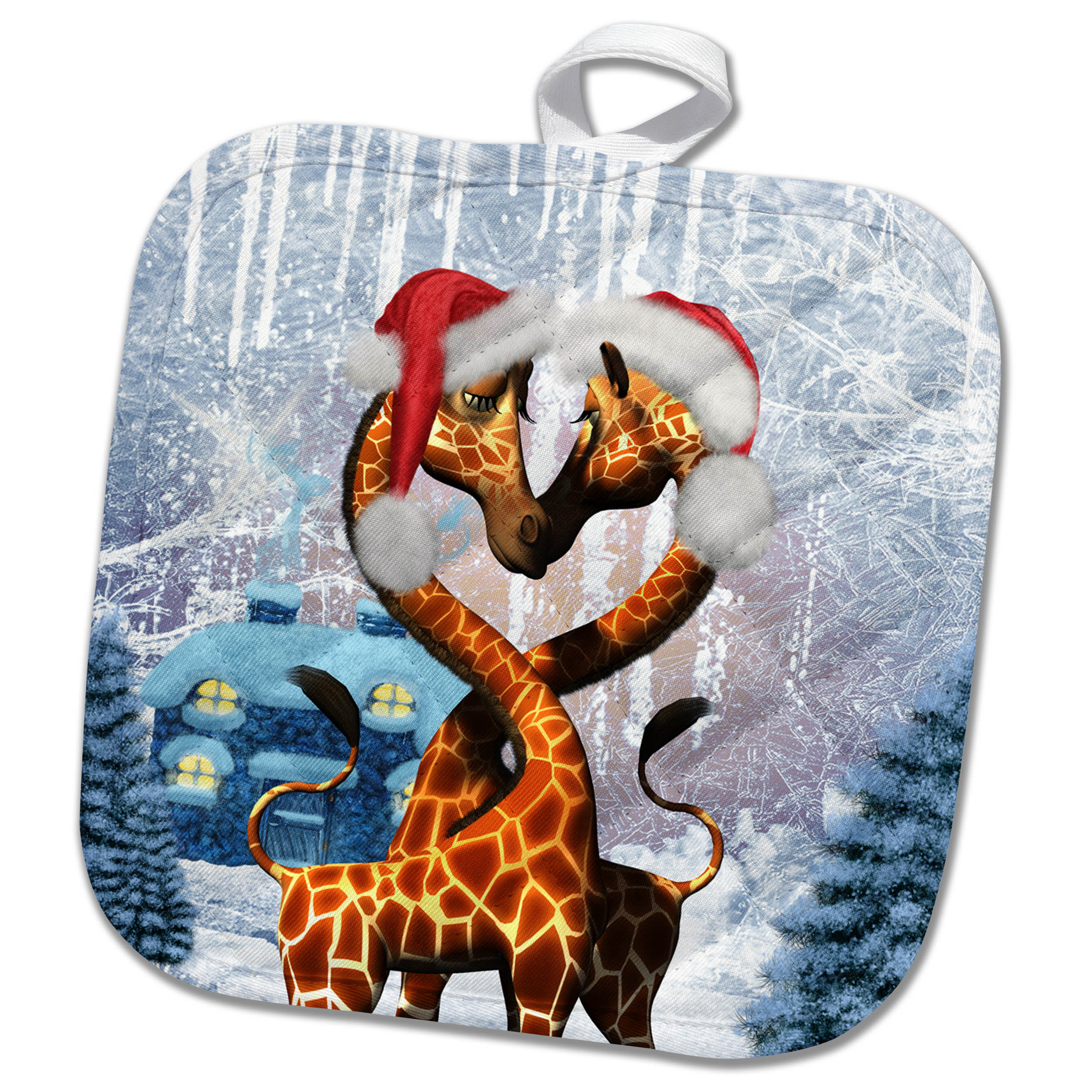 8 by 8 3dRose phl/_262387/_1 Pot Holder Cute Giraffe with Christmas hat