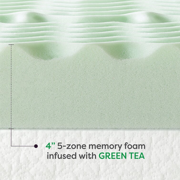 Best Price Mattress 4 Inch Ventilated Memory Foam Mattress Topper with Calming Green Tea Infusion Short Queen CertiPUR-US Certified Light Green 