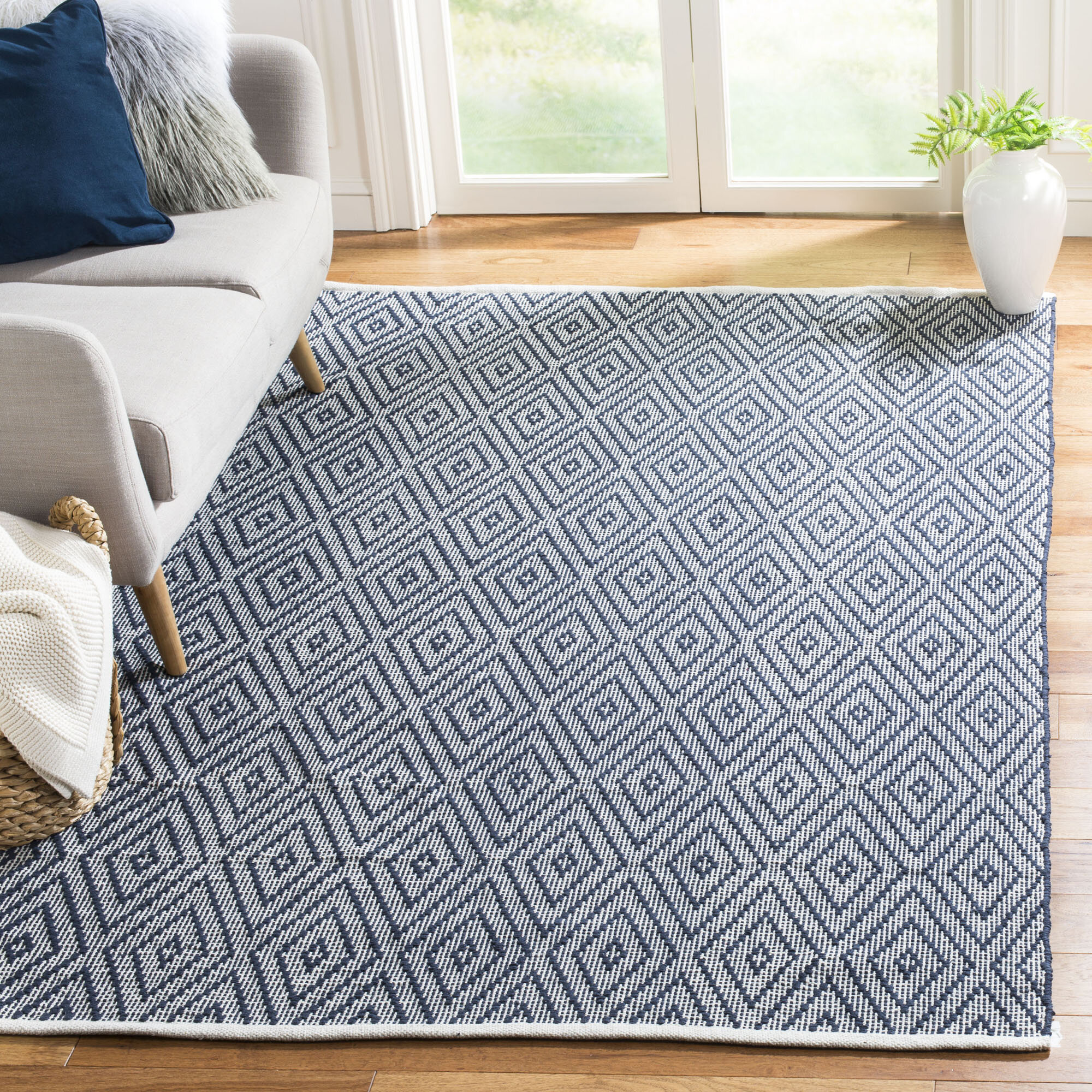 Northcrest Place Handwoven Flatweave Cotton Navy Ivory Area Rug