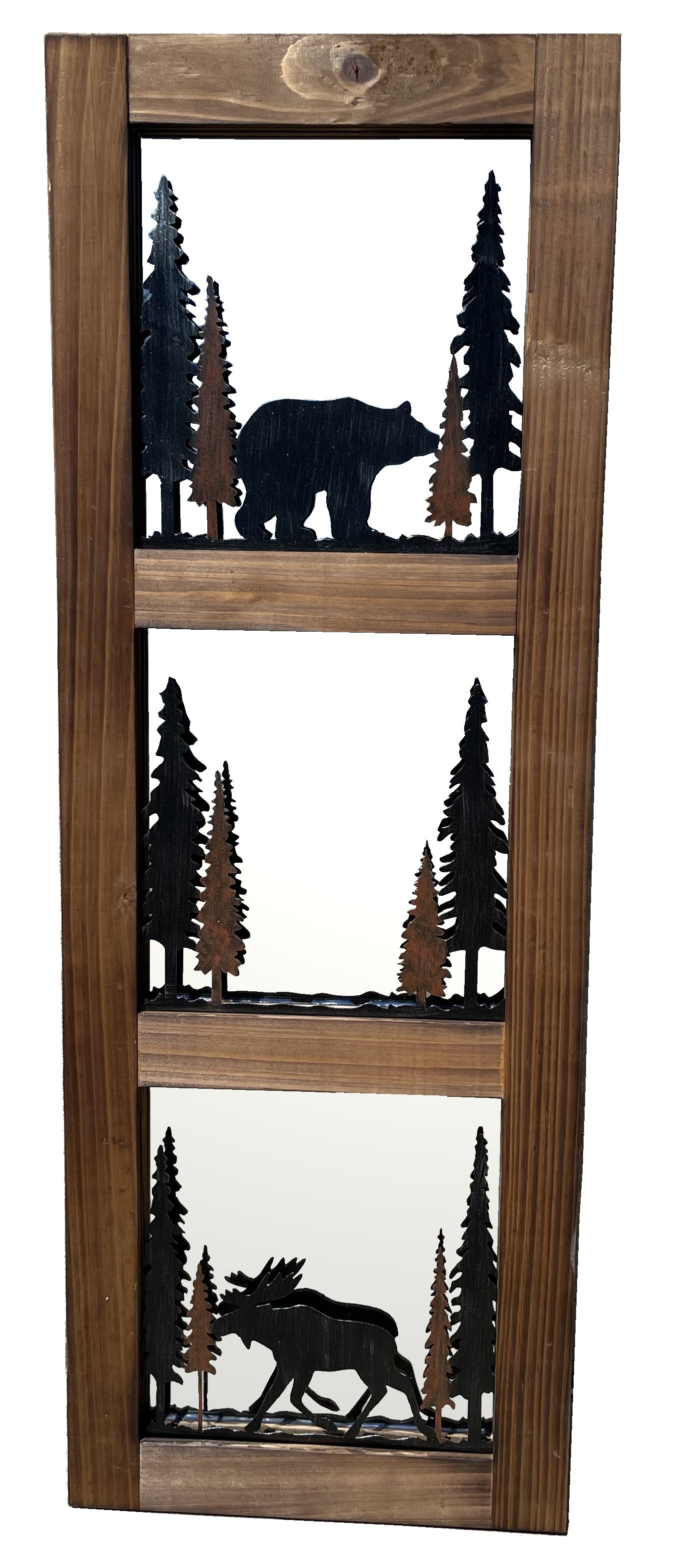 Loon Peak® Metal Bear and Moose Hanging Mirror with Wooden Frame | Wayfair