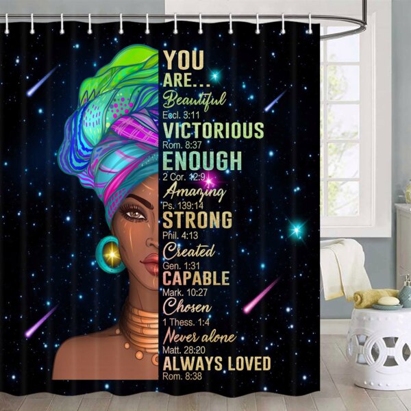 Abstract Turban African American Black Girl Shower Curtain Set Waterproof Fabric