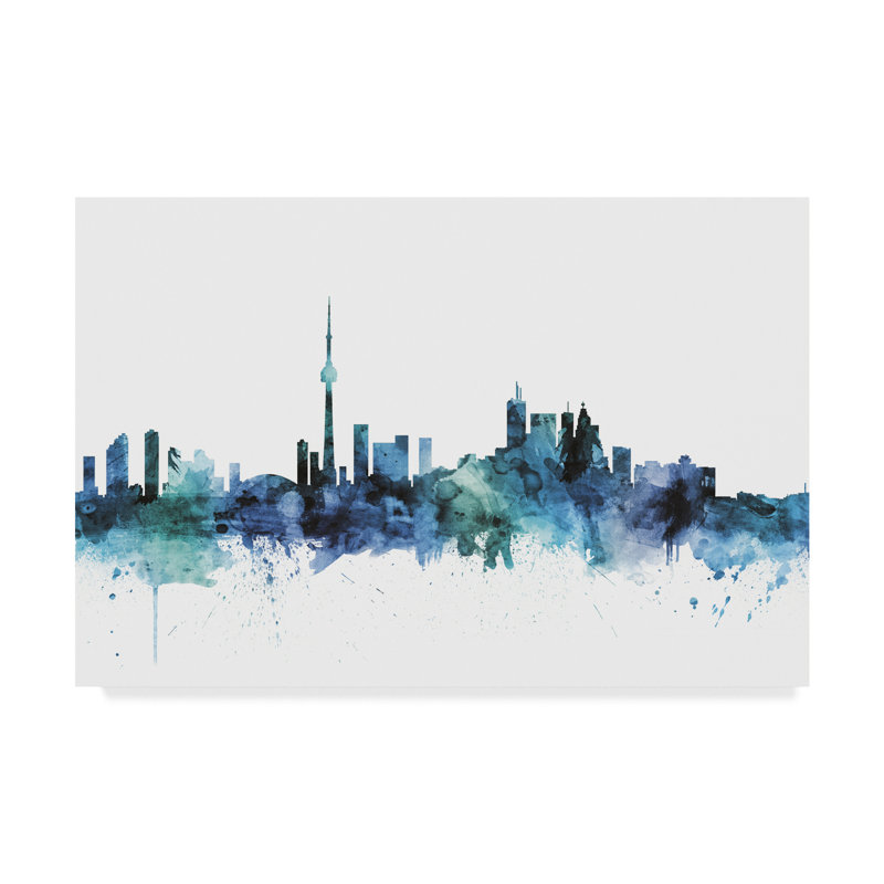 Wrought Studio Toronto Canada Blue Teal Skyline Graphic Art Print On Wrapped Canvas Wayfair
