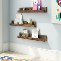 Wallniture Lissa Shelf Nursery Baby Room Wood Floating Wall Shelf White Kids Room Bookshelf Display Decor 17 inch Set of 2 
