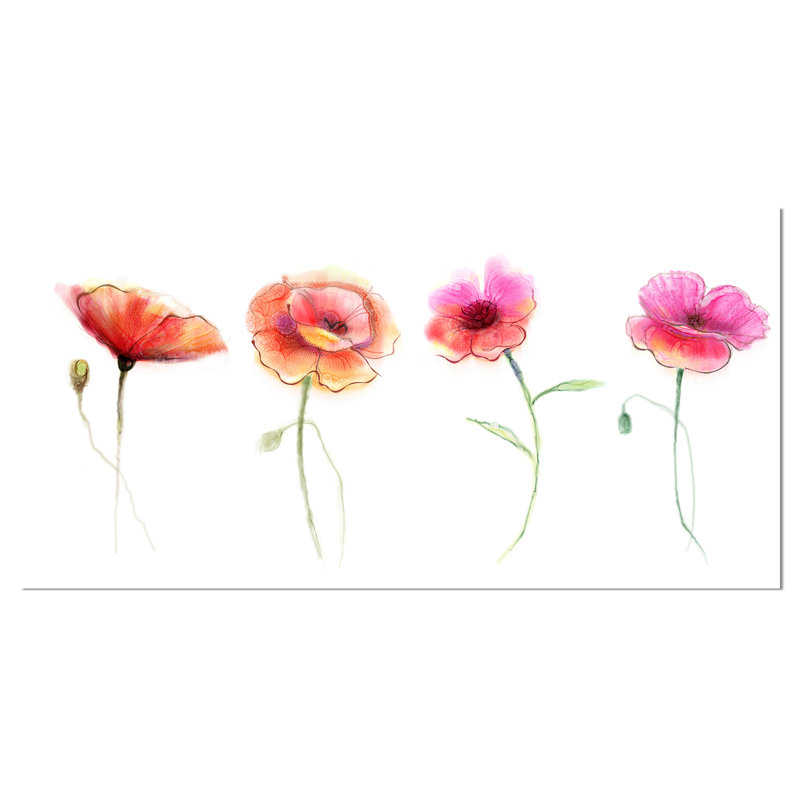 Designart Watercolor Poppy Flowers Sketch Painting Print On
