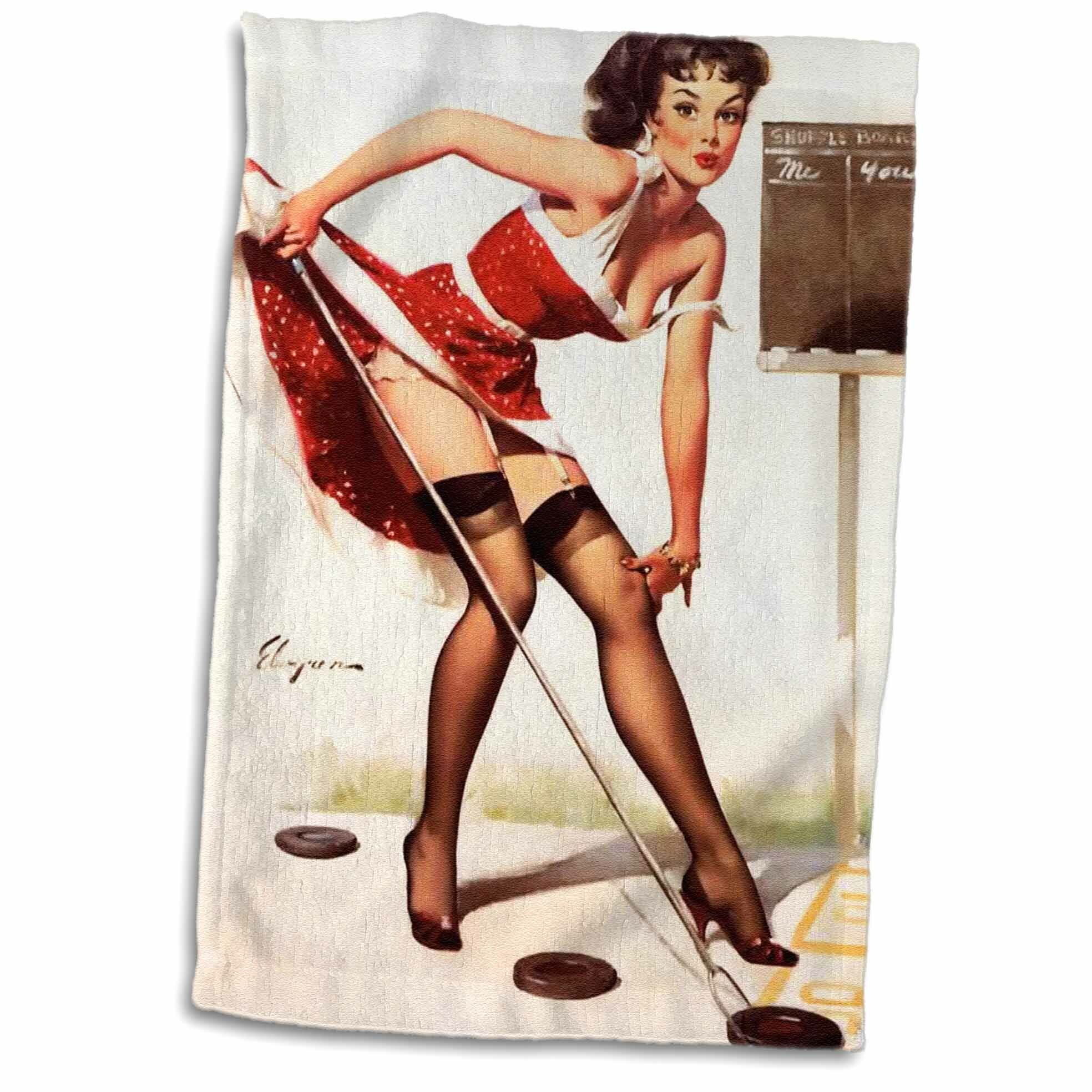 Bradshaw Print Of Elvgren Pinup Playing Shuffleboard Hand Towel - 