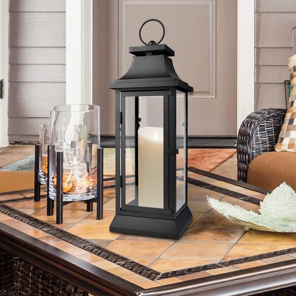 3 large 16" tall Wood & metal Candle holder Lantern light outdoor terrace patio 