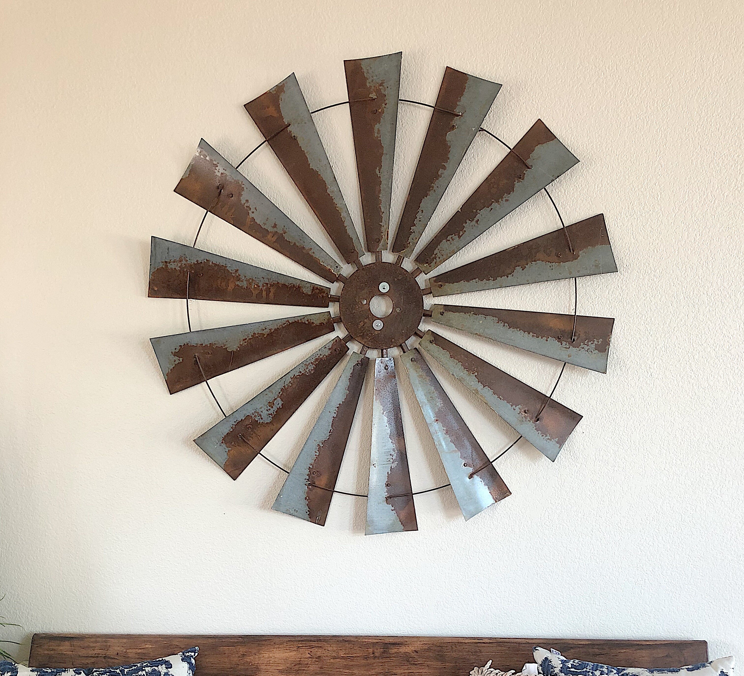 ESE Wood wall décor with metal windmill-home 