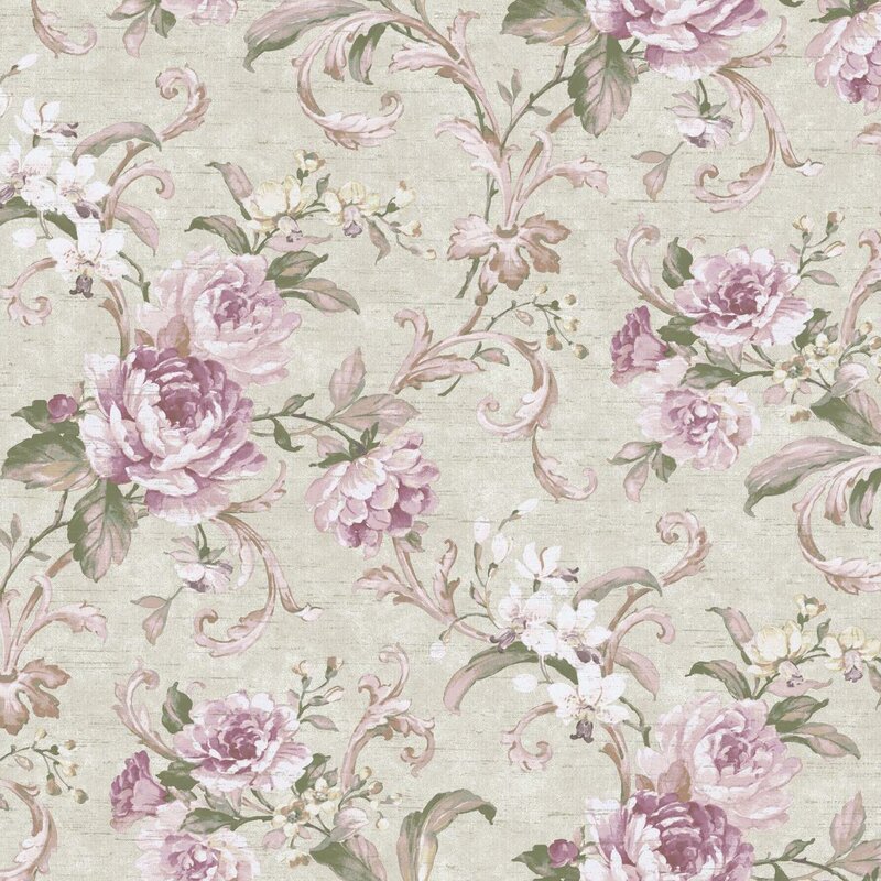 York Wallcoverings Luminous Lavender Floral Swirl Wallpaper Roll | Wayfair