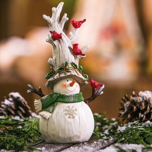 Charming Cardinal Adorned Snowman Statue