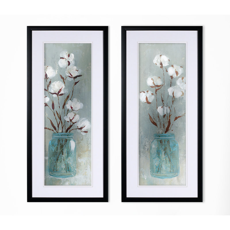 Gracie Oaks Stalks Of Cotton 2 Piece Framed Acrylic Painting