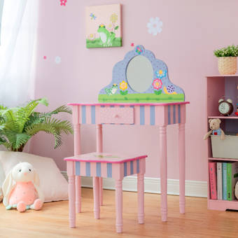 Kidkraft Princess Vanity Set With Mirror Reviews Wayfair This charming vanity table features a single storage drawer to house hair brushes, headbands and bows.