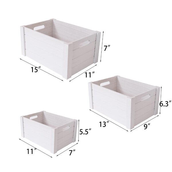 Admired By Nature Rustic White Set of 3 Distressed Decorative Wood Crates Storage Container 