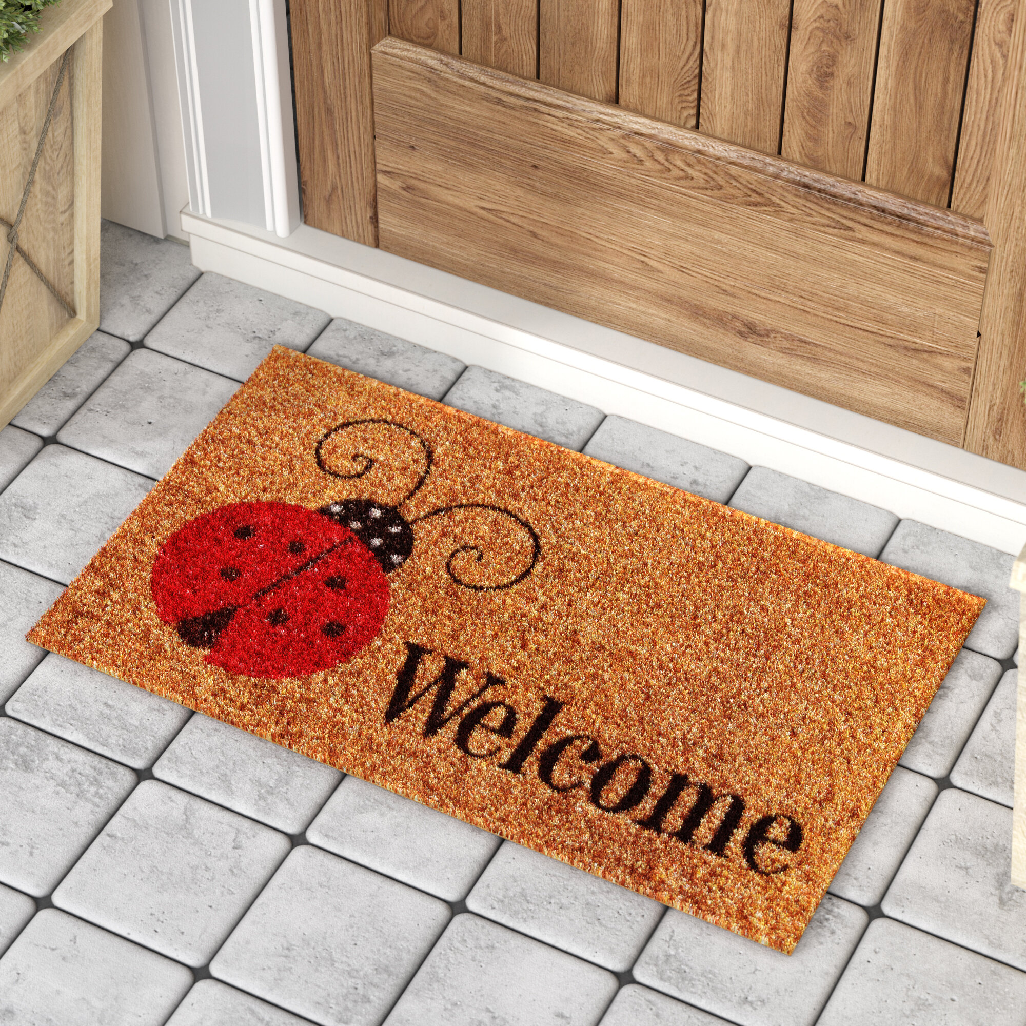 Andover Mills Gleeson Ladybug Welcome Non Slip Outdoor Door Mat