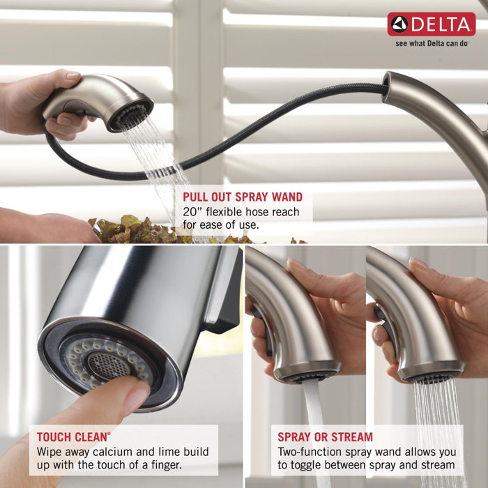 Delta Foundations Pull Out Single Handle Kitchen Faucet With Diamond Seal Technology Reviews Wayfair Ca