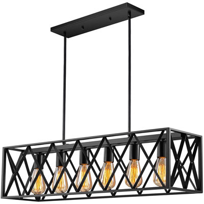 6-Light Industrial Kitchen Island Pendant Lighting Rectangular Vintage Rustic Dining Room Hanging Pendant Light Fixtures