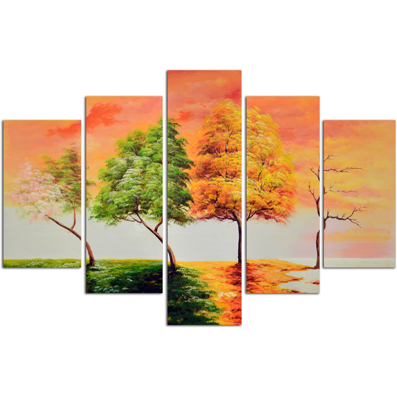 Omax Decor Seasonal Trees 5 Piece Painting On Canvas Set Wayfair